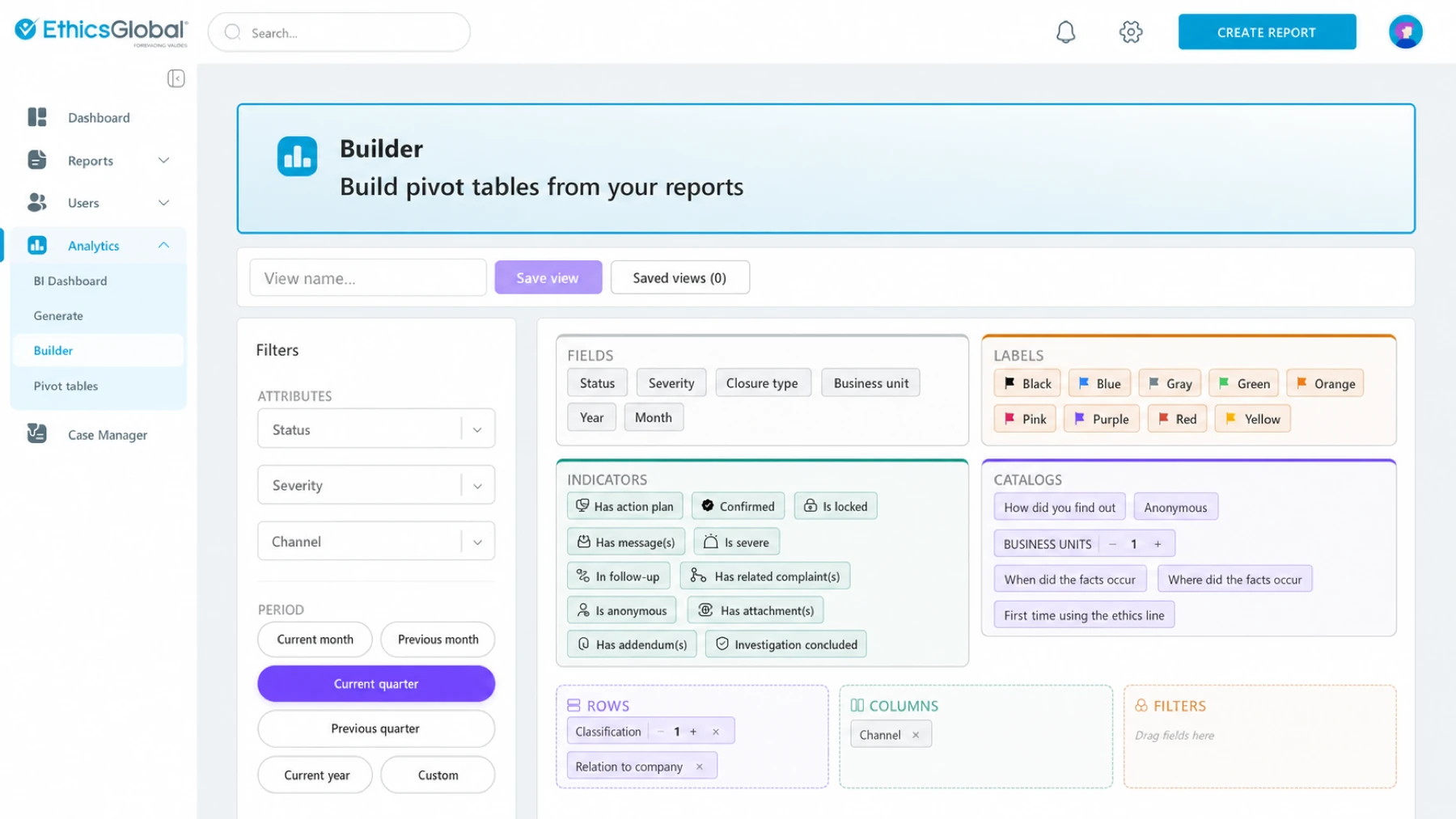 CaseManager analytics and pivot-table builder