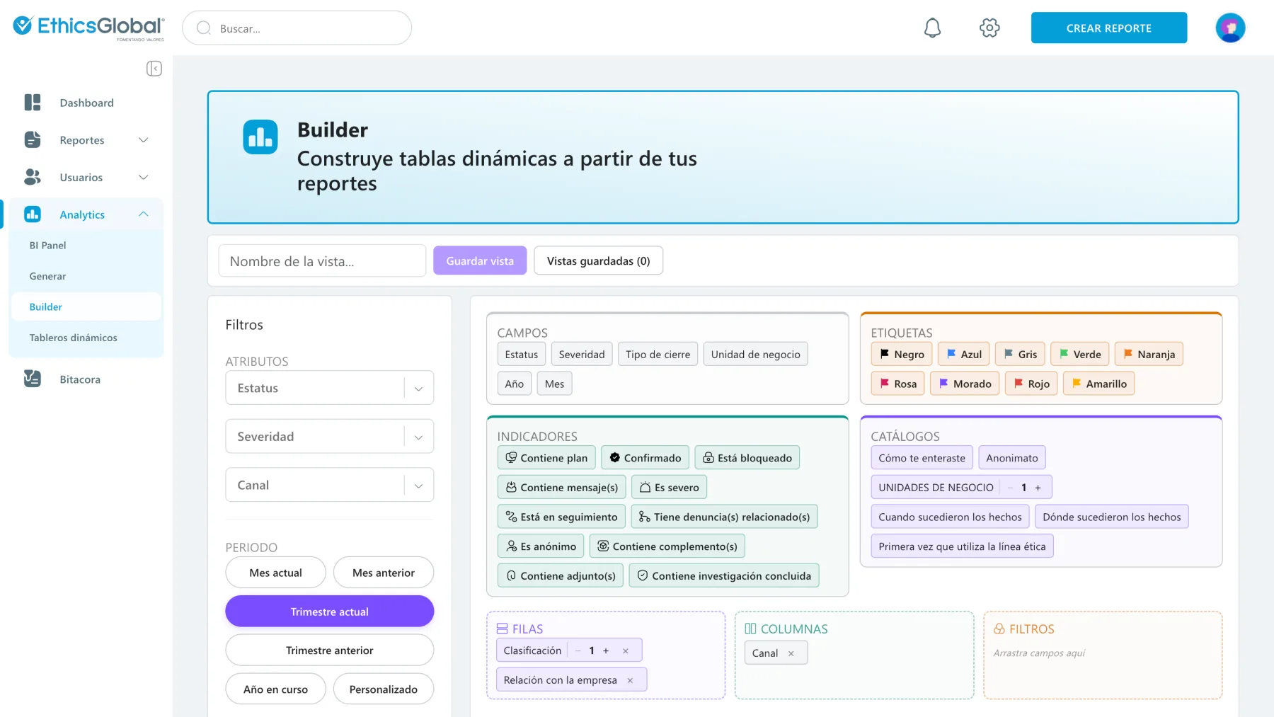 Constructor real de análisis y tablas dinámicas de CaseManager