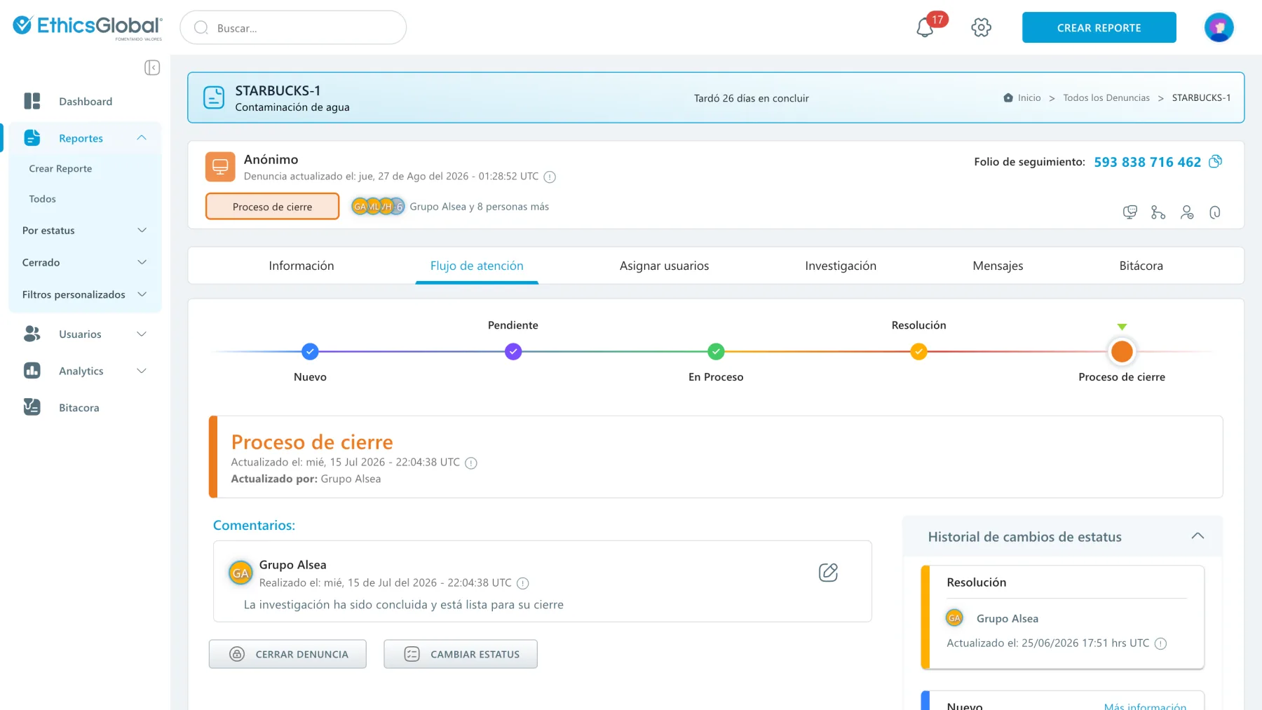 Flujo real de atención de un caso en CaseManager